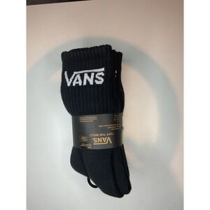 Vans Boys Classic Crew Socks 3 Pack Black White Logo VN000EZ1 Size 1-6 NEW